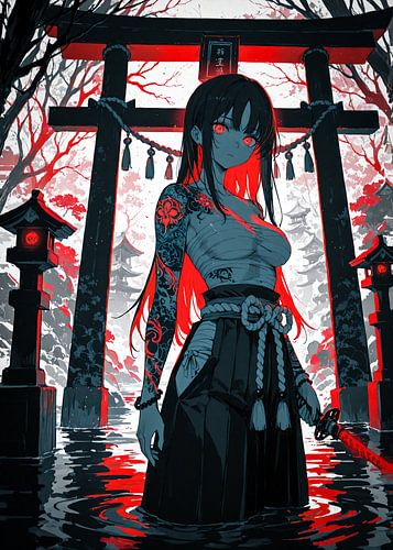 Anime Torii Gate Samurai Girl Japan