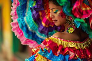 Dancing woman in traditional Mexican costume