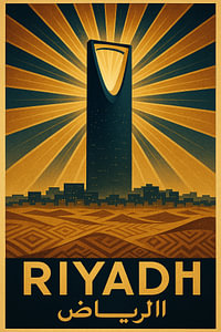 Riyadh Vintage Poster - Kingdom Centre Tower & Wüste Stadt Kunst