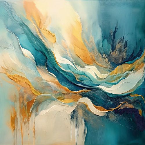 Abstract rendering of warm tones, cool blues and cream colours.