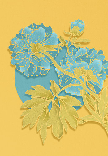 Peony in Gold and Teal