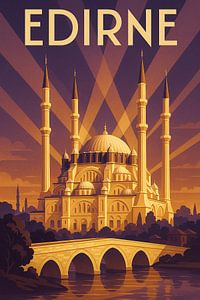 Edirne Art Deco Travel Poster - Selimiye Moschee Grandeur