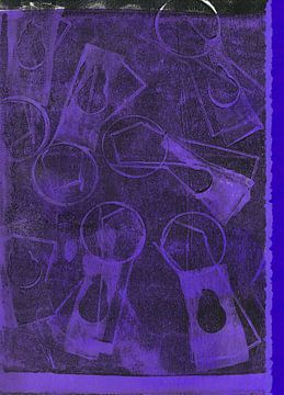 Moderne abstracte kunst. Organische vormen in neonpaars, kobaltblauw en zwart van Dina Dankers