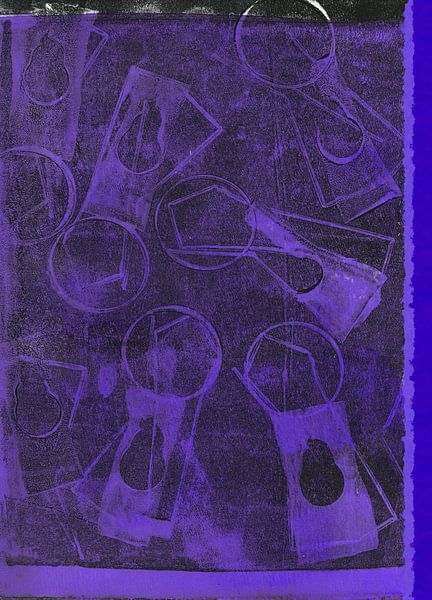 Art abstrait moderne. Formes organiques en violet fluo, bleu cobalt et noir. par Dina Dankers