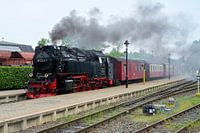 Stoomlocomotief van de Brockenbahn in het station van de stad Wernigerode in Duitsland