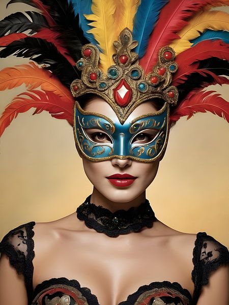 Een vrouw met een carnavalsmasker van 1xMerch