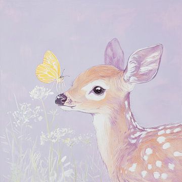 Hert en vlinder op de achtergrond van Poster Art Shop