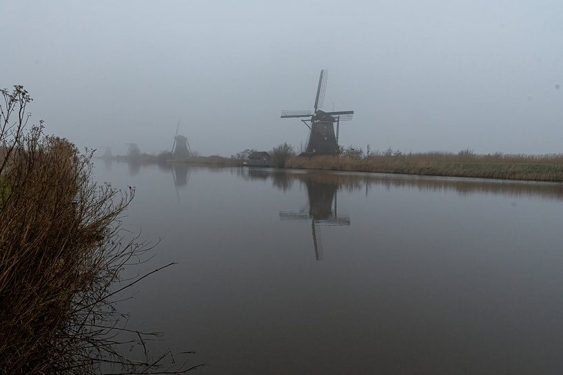 Kinderdijk Windmühle im Nebel von Merijn Loch