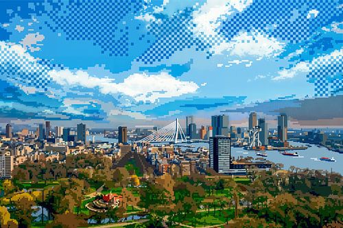 8 Bit Skyline van Rotterdam