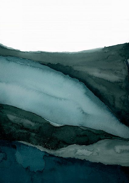 Ocean Layers – Deep Teal Watercolor Abstract Print by Ela Szczepaniak