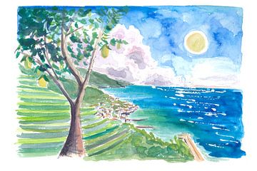 Minori Amalfikust met citroenboom en blauwe Middellandse Zee van Markus Bleichner
