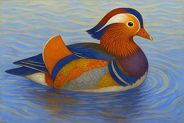 Illustration d'un canard mandarin. sur Galerie Hoppenbrouwers