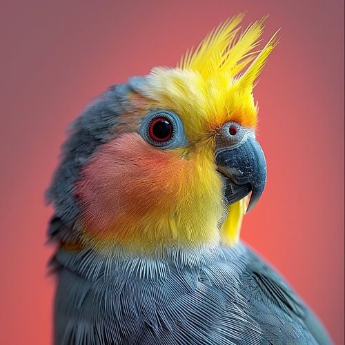 Nahaufnahme eines Nymphensittichs im Profil, orange