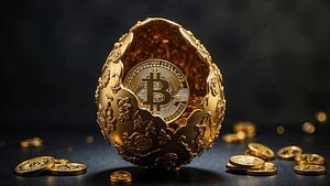 Fantasy Wall Art: BITCOIN TREASURE – The digital crown within the golden egg