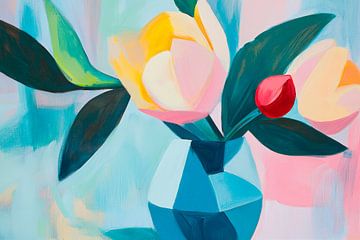 Kleurrijk bloemstilleven in geometrische vorm van Poster Art Shop