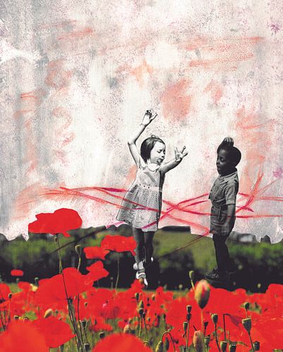 Children in a Poppy Field Print by Nora Bland
