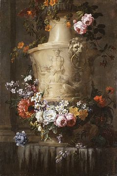 Marmeren vaas met bloemenkrans, Jean-Baptiste Monnoyer