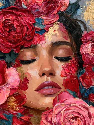 „Serene Rozen“ – Modernes Palettenmesser-Gemälde
