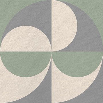 Op Bauhaus en retro 70s geïnspireerde geometrie in grijs, groen, wit van Dina Dankers