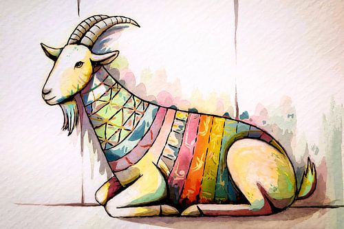 Kleurrijke abstracte geit schilderij