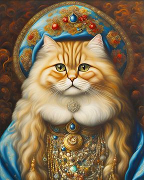 Fantasy Persian cat also called the Persian cat in Traditional Persian clothing and jewellery-1 by Carina Dumais