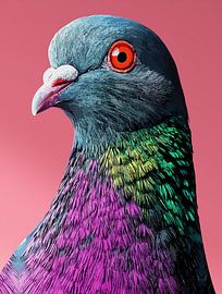 Regal Pigeon Majesty Levendig Realistisch Vogelportret Muurkunst van Ramy Salah Hefny