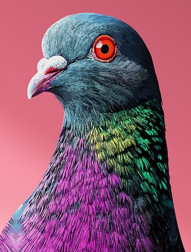 Regal Pigeon Majesty Levendig Realistisch Vogelportret Muurkunst