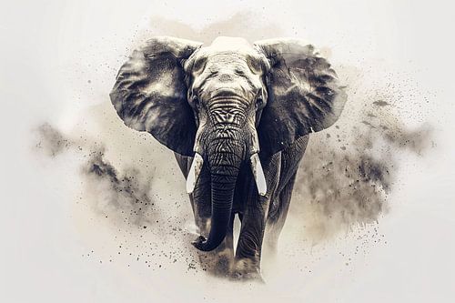 Portrait d'un éléphant majestueux en noir et blanc
