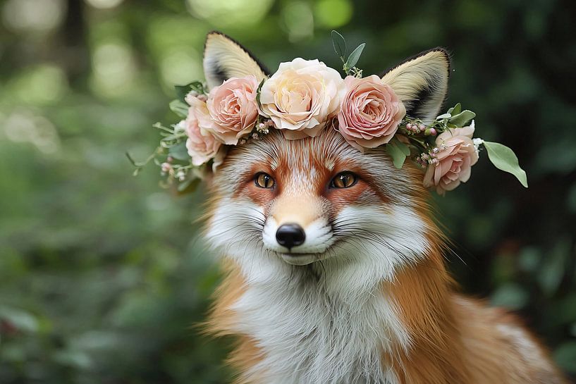 Portrait d'un renard avec une guirlande par Imperial Art House