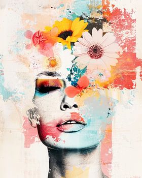 Sanftes Gesicht, leuchtende Blumen