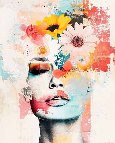 Zacht gezicht, felle bloemen