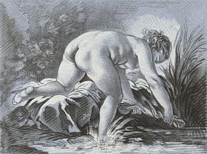 Radierung in Blau, Frau wäscht nackt, Louis-Marin Bonnet, 1768 - 1769