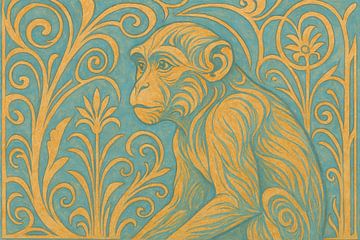 Monkey between floral tendrils by Art & Soul Creations