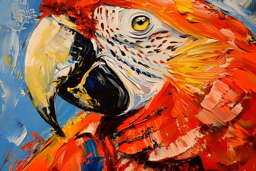 Kleurrijk abstract schilderij van een papegaai