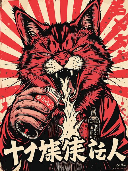 Rode kat Ukiyo-e van okta rendy