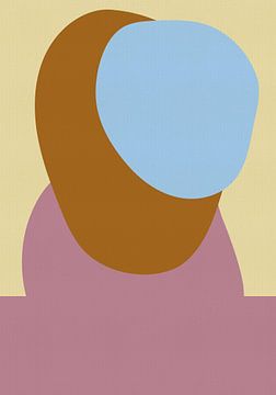 Abstracte pastelvormen in lila, verbrand oranje en lichtblauw. van Dina Dankers