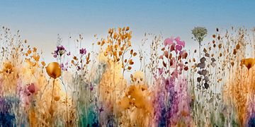 Uniek schilderij van bloemen en grassen  in herfstkleuren van Studio Pieternel