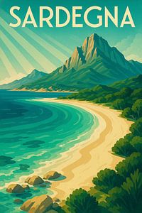 Sardinien Art Deco Poster - Mittelmeer Strände & Wilde Landschaften