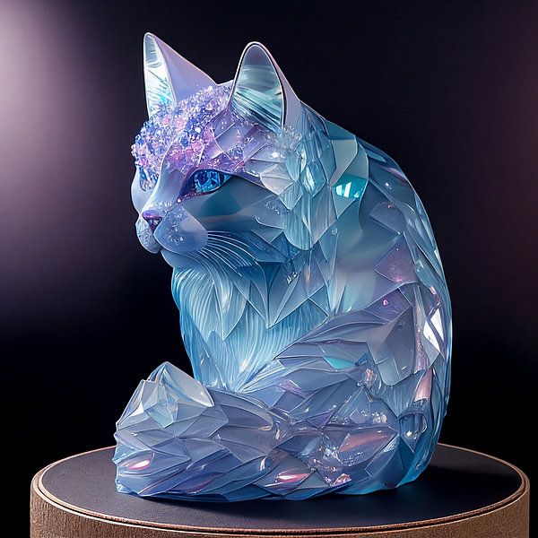 Statue cat made of blue amethyst by Jan Bechtum