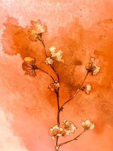 Romantic Blossom Aquarell in Koralle, Lachsrosa und Terrakotta