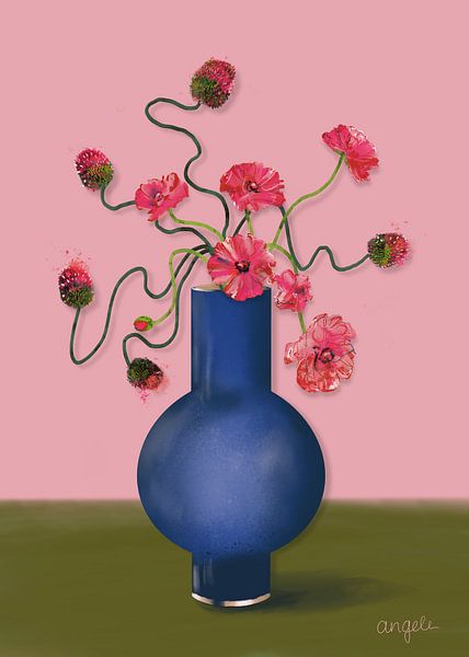 Illustration fleurs sur vase impression d'art par Angela Peters