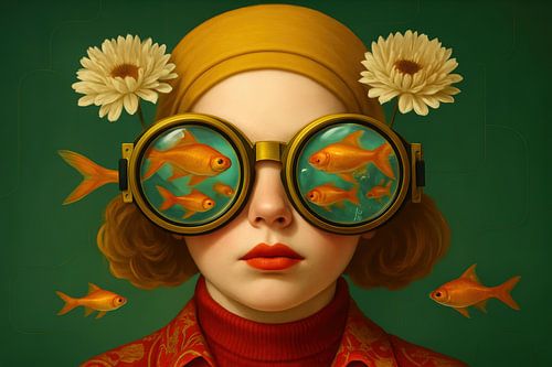 Surrealistisch portret met bloemen