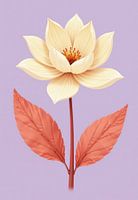 Cream Flower with Coral Leaves on Purple Background