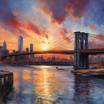 Zonsondergang Brooklyn Bridge van ARTemberaubend
