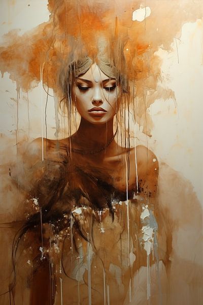 Modern abstract portrait in earth tones by Carla Van Iersel