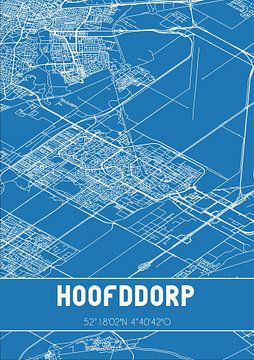 Blauwdruk | Landkaart | Hoofddorp (Noord-Holland) van MijnStadsPoster