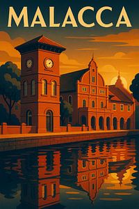 Malakka Vintage Travel Poster - Roter Platz Stadthuys & Fluss Kunst