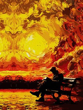 Verloren in gedachten - Surrealistische zonsondergang Reflectie van Ramy Salah Hefny