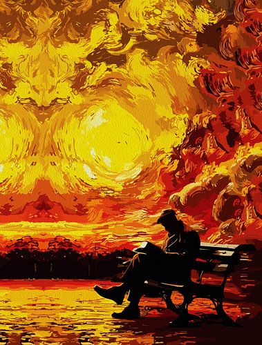 Verloren in gedachten - Surrealistische zonsondergang Reflectie