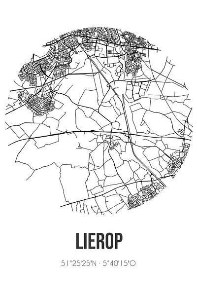 Lierop (Noord-Brabant) | Map | Black and White by Prints of Place
